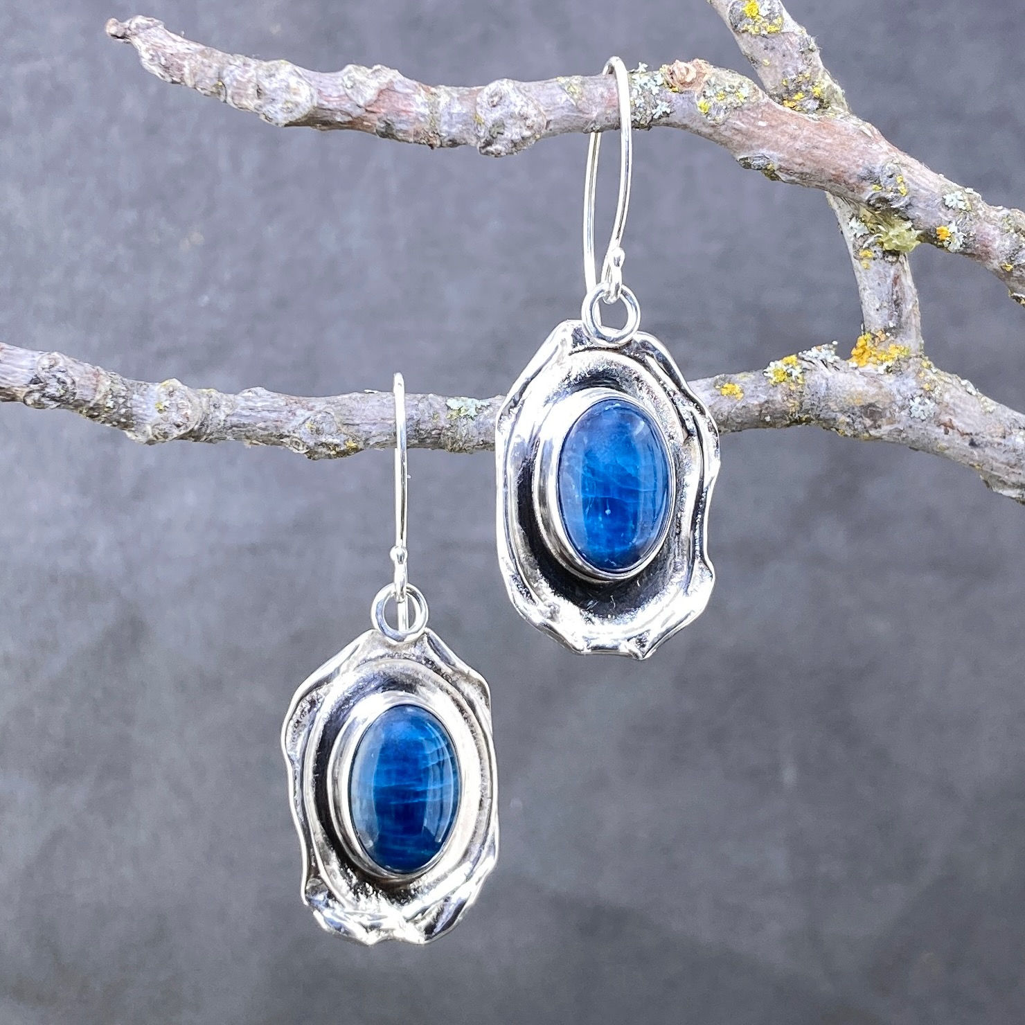 apatite earrings - wax seal - Argentium silver