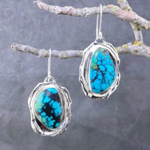 turquoise earrings - wax seal - Argentium silver