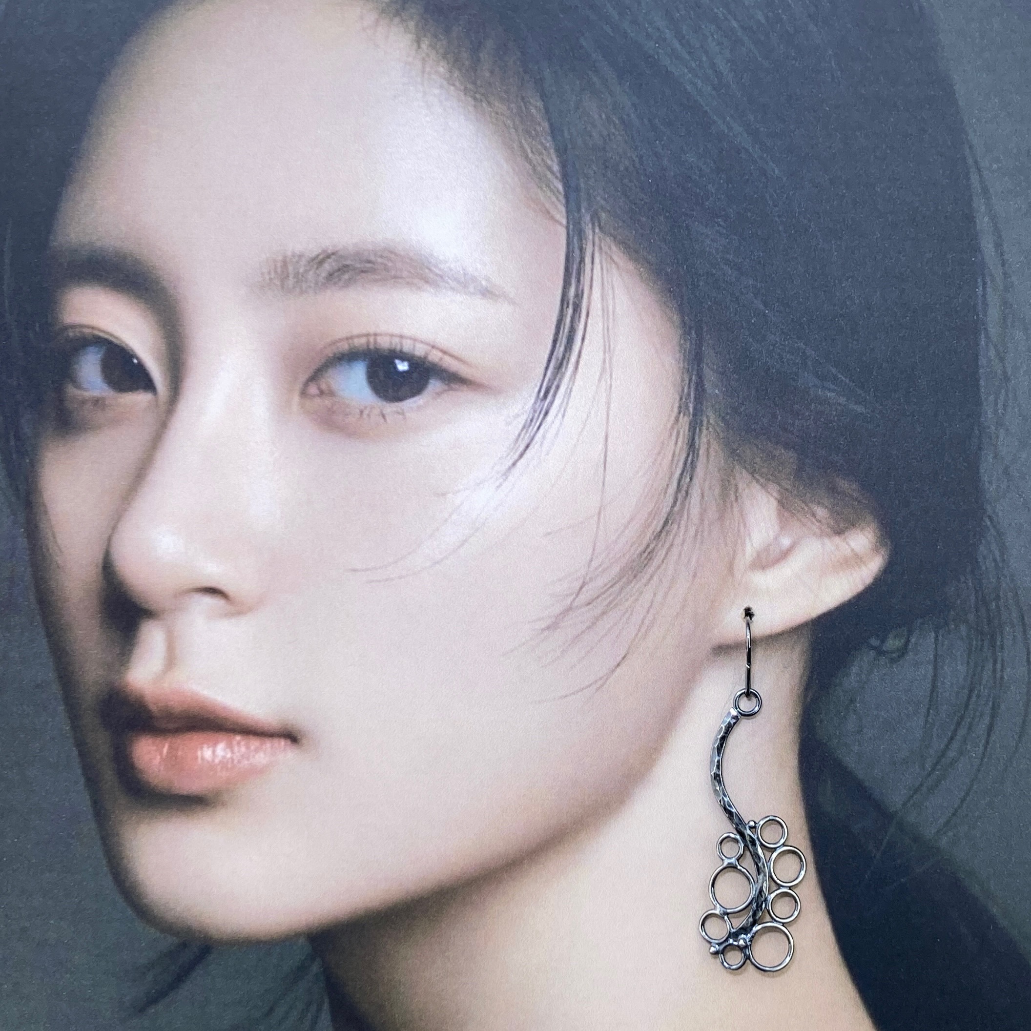 pebbles earrings - branch - antique Argentium silver - Image 2