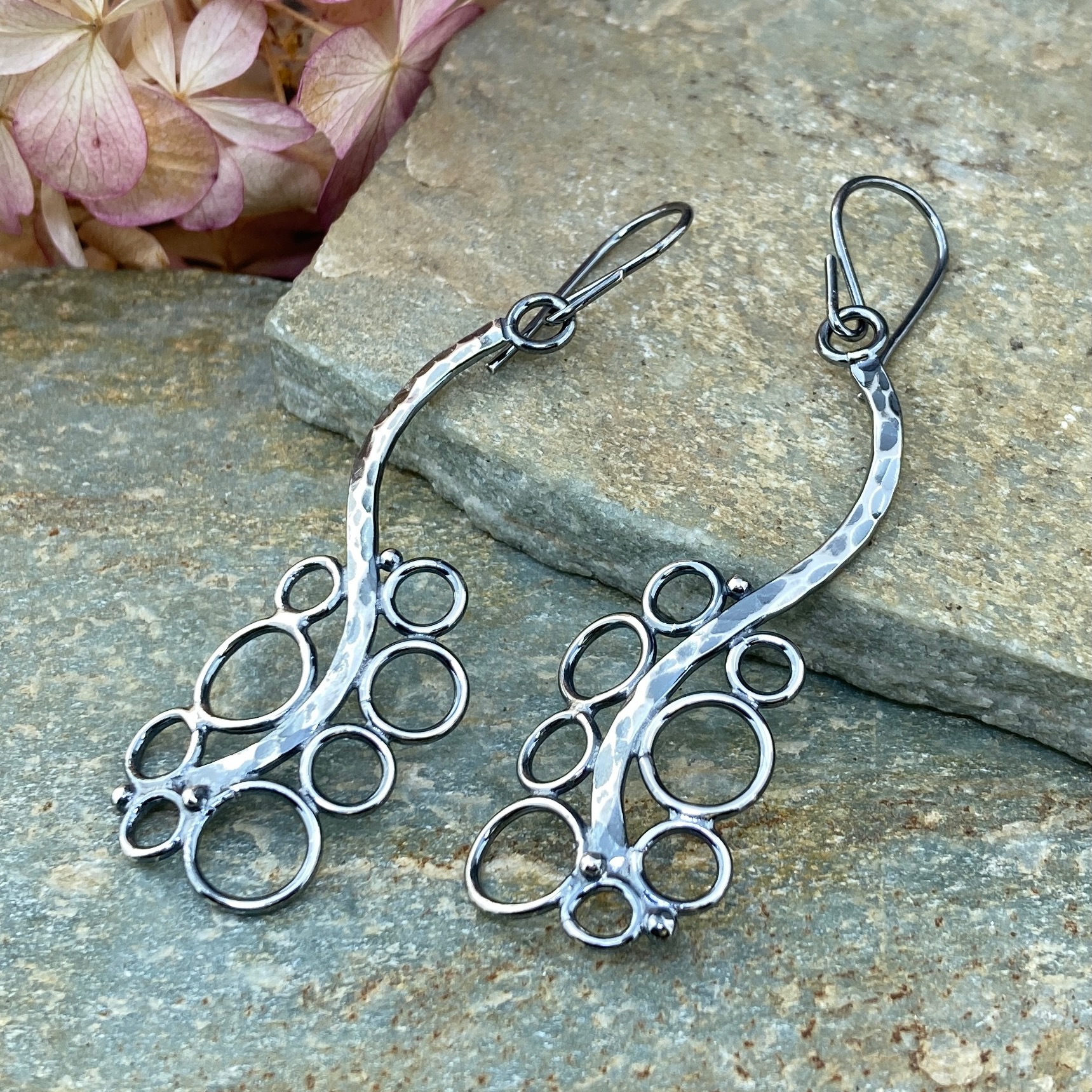pebbles earrings - branch - antique Argentium silver - Image 3