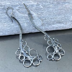 pebbles earrings - branch - antique Argentium silver