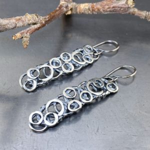pebbles earrings - rectangle - antique Argentium silver