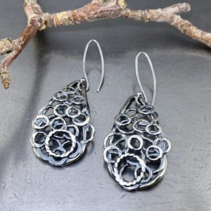 pebbles earrings - teardrop - antique Argentium silver