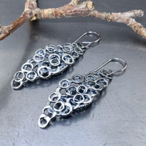 pebbles earrings - marquise - antique Argentium silver