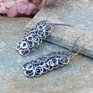 pebbles earrings - curved rectangle - antique Argentium silver