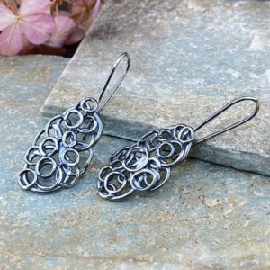 pebbles earrings - curved oval - antique Argentium silver