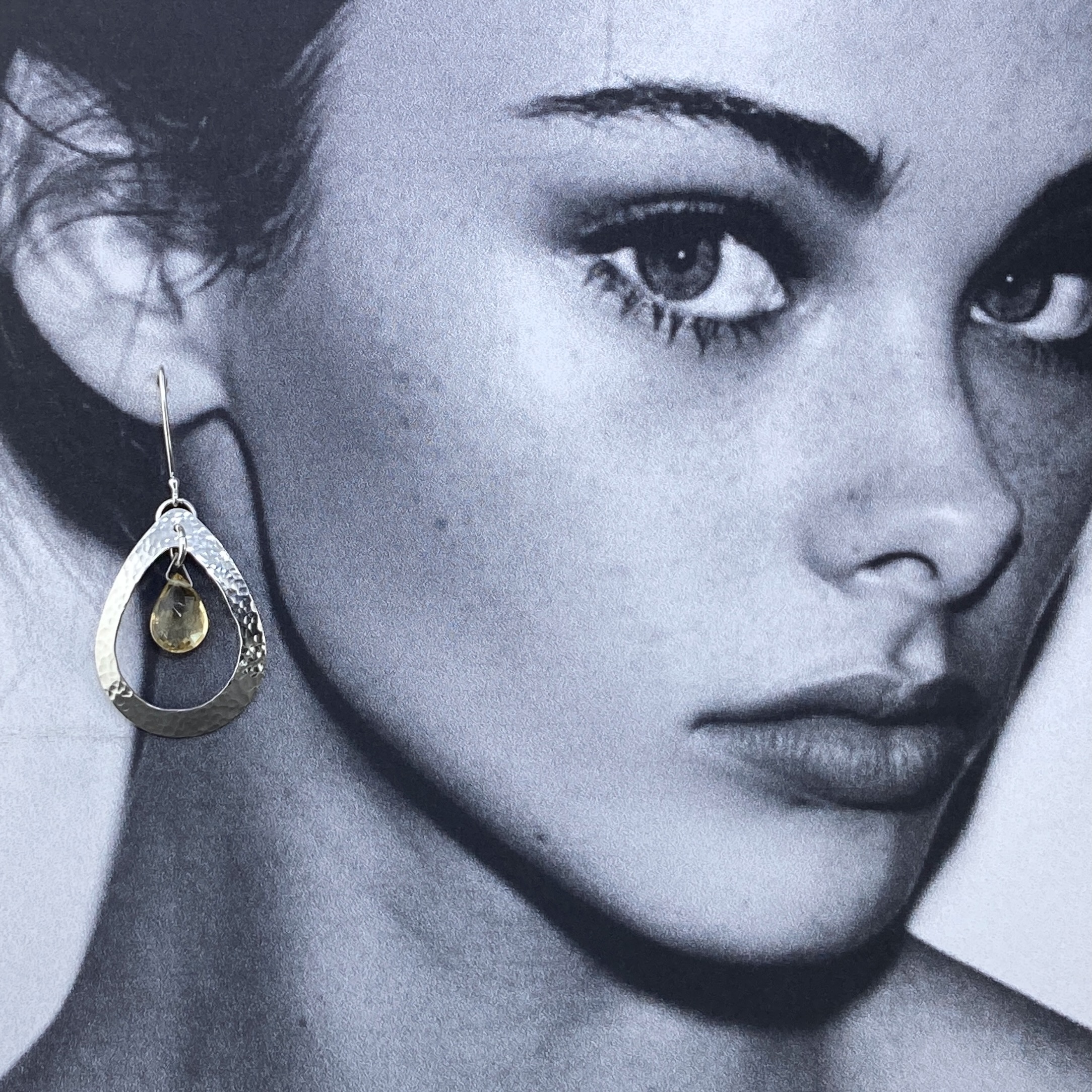 citrine earrings - hollow teardrop - Argentium silver - Image 2