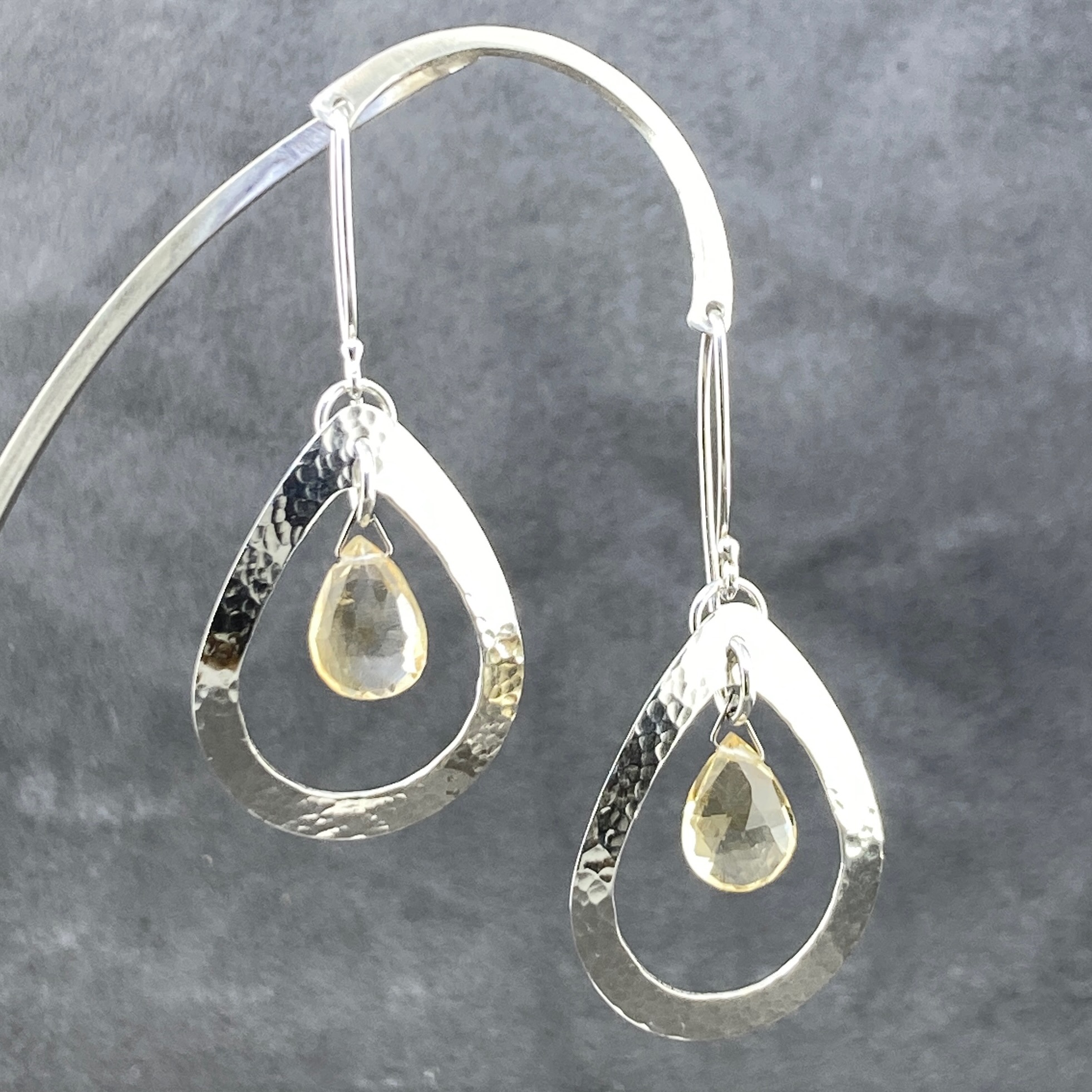 citrine earrings - hollow teardrop - Argentium silver - Image 3