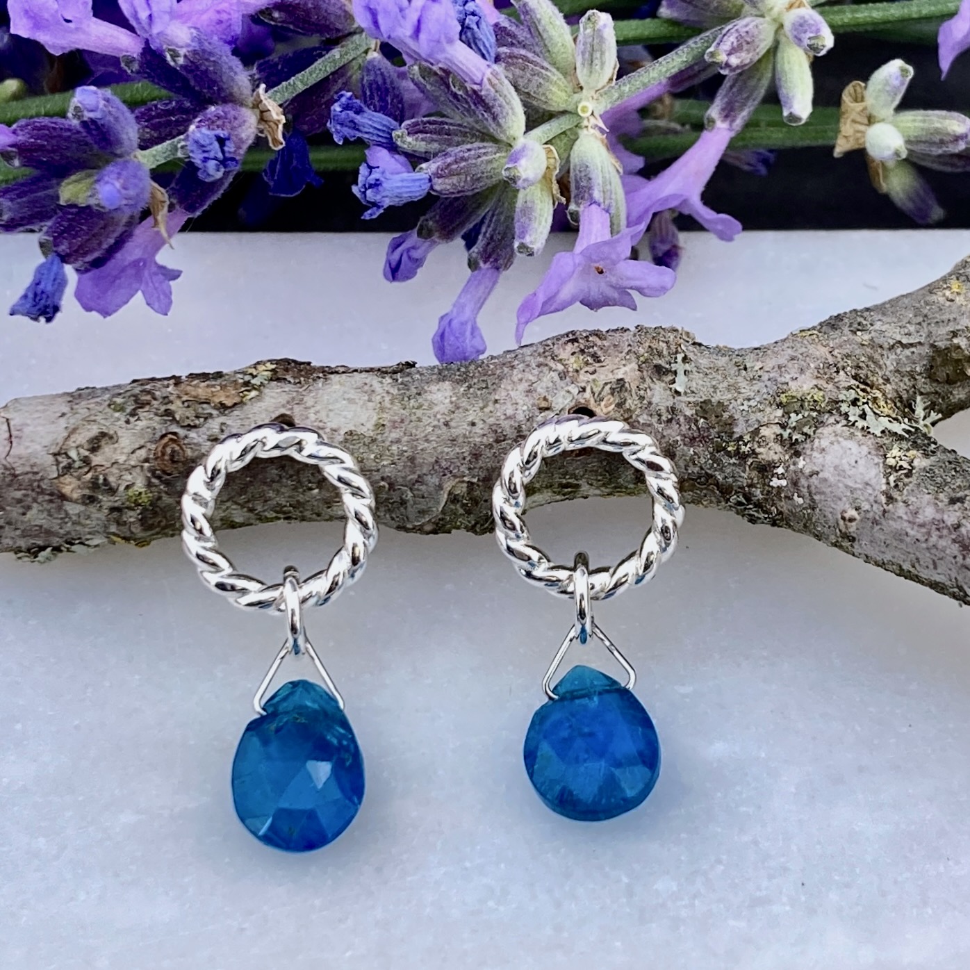 apatite earrings - twist sun post - Argentium silver - Image 3
