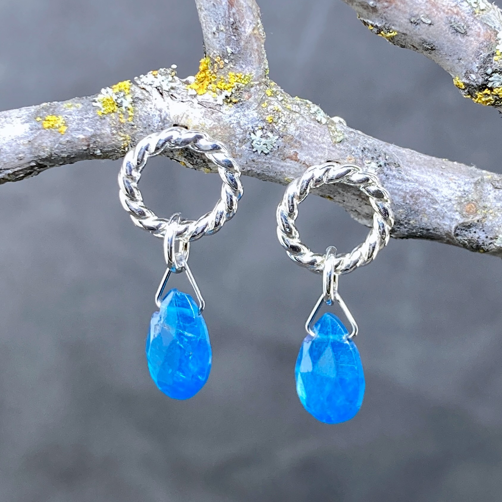 apatite earrings - twist sun post - Argentium silver