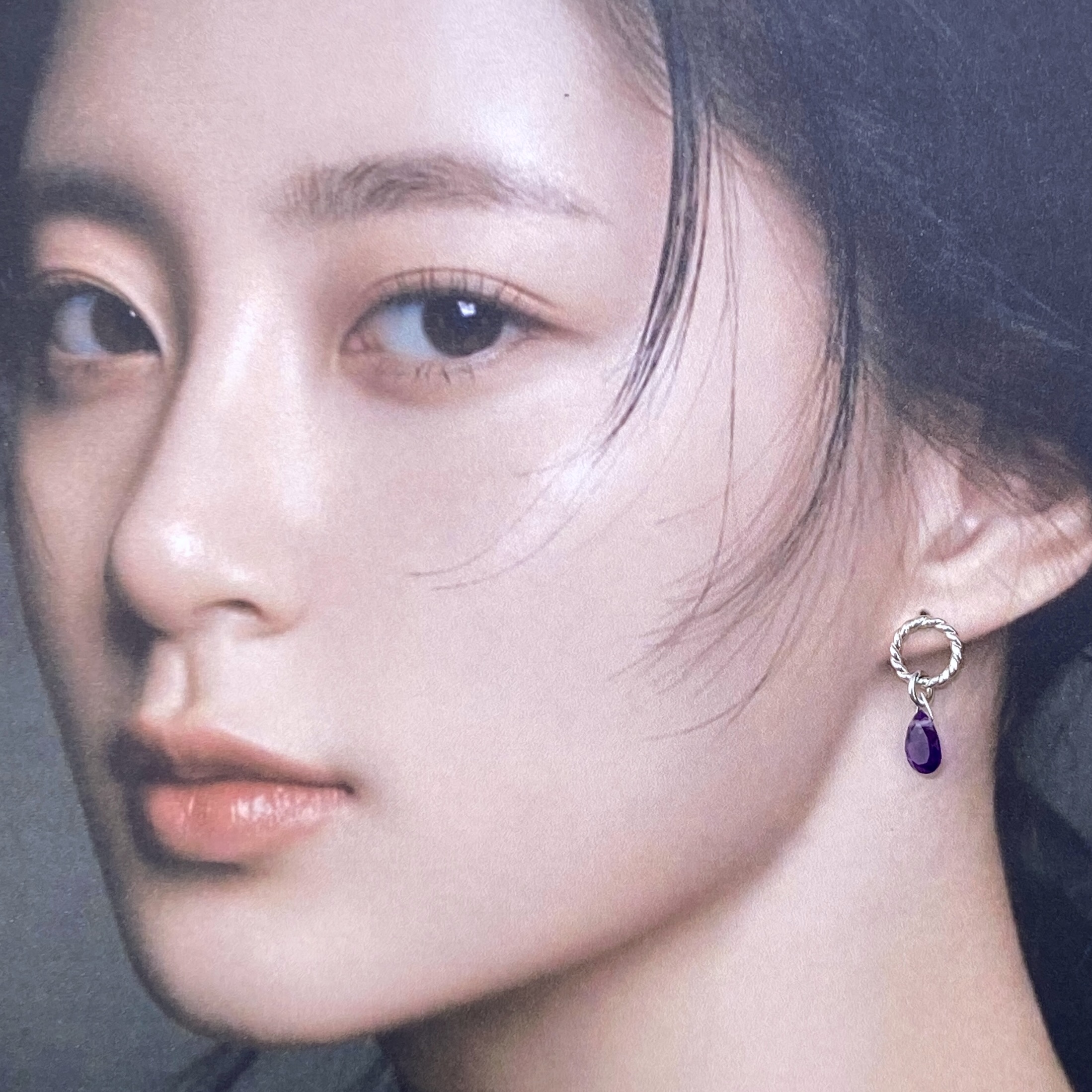 amethyst earrings - twist sun post - Argentium silver - Image 3