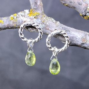 peridot earrings - twist sun post - Argentium silver