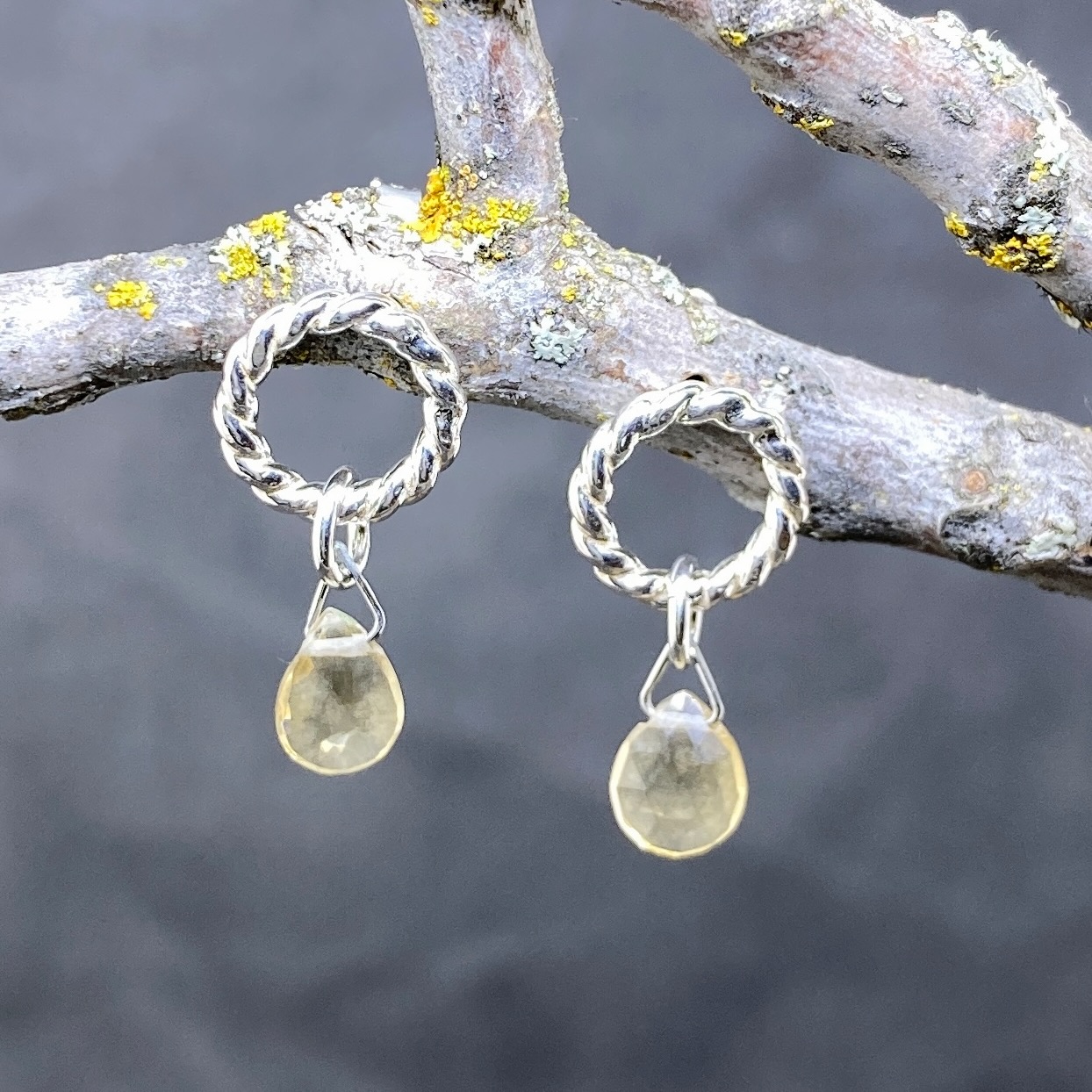 citrine earrings - twist sun post - Argentium silver