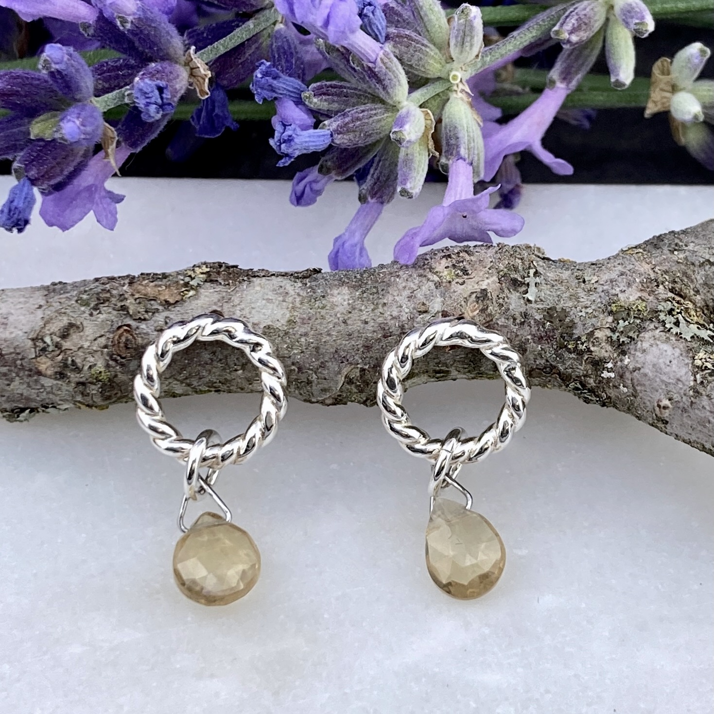 citrine earrings - twist sun post - Argentium silver - Image 3