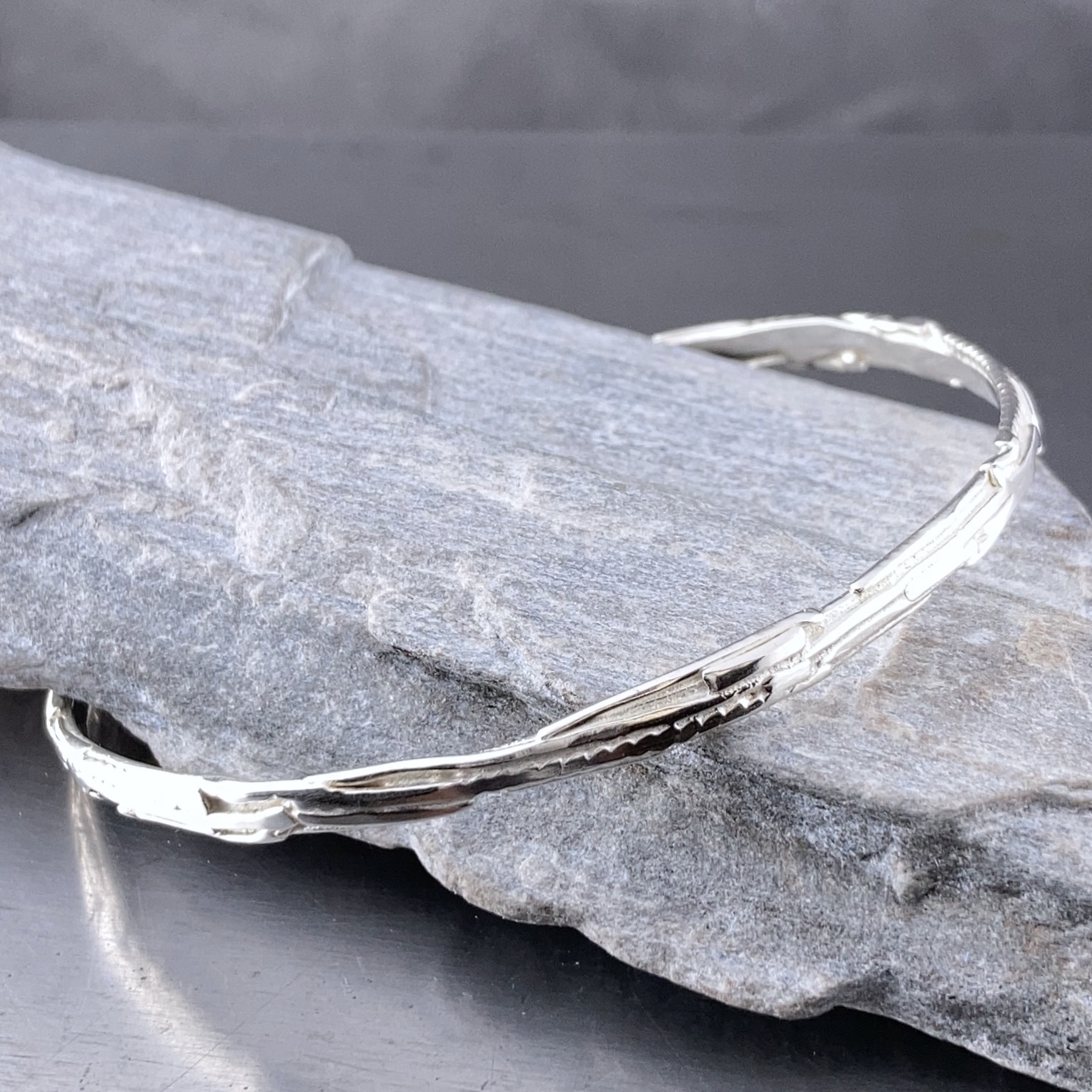 Argentium Silver Bark Bangle – Medium