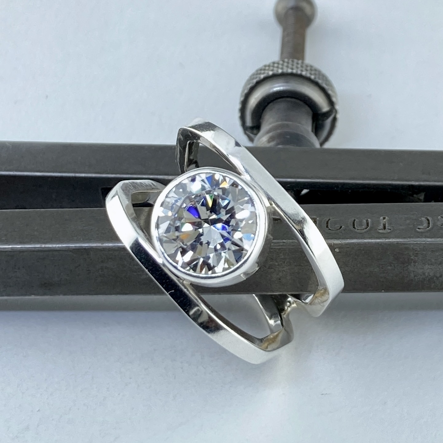 cubic zirconia ring - size 11.75 - Argentium silver octagon double-band - 7 carat