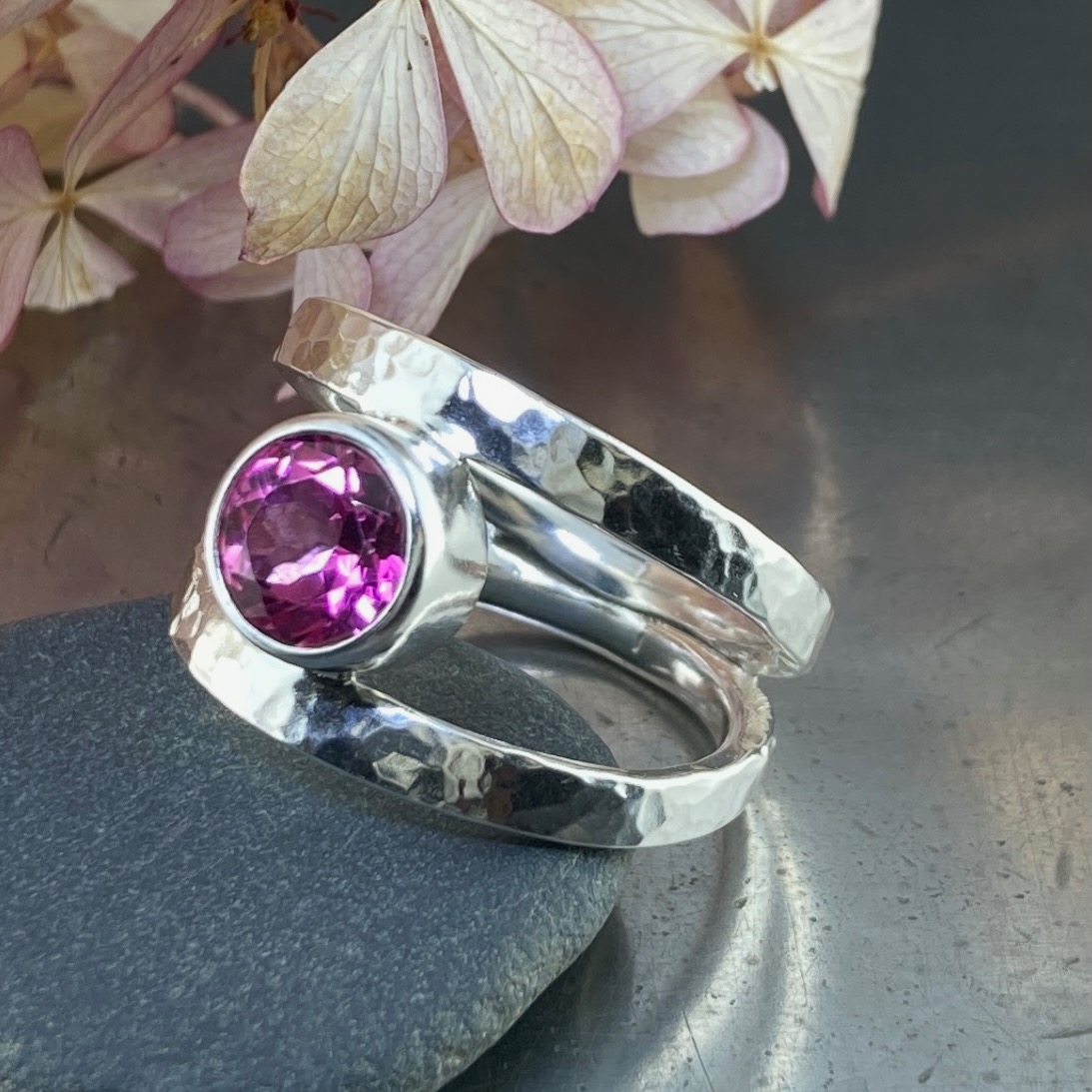 Pink Topaz Ring – Size 11 – Argentium Silver Round Double-Band – 2.5 Carat