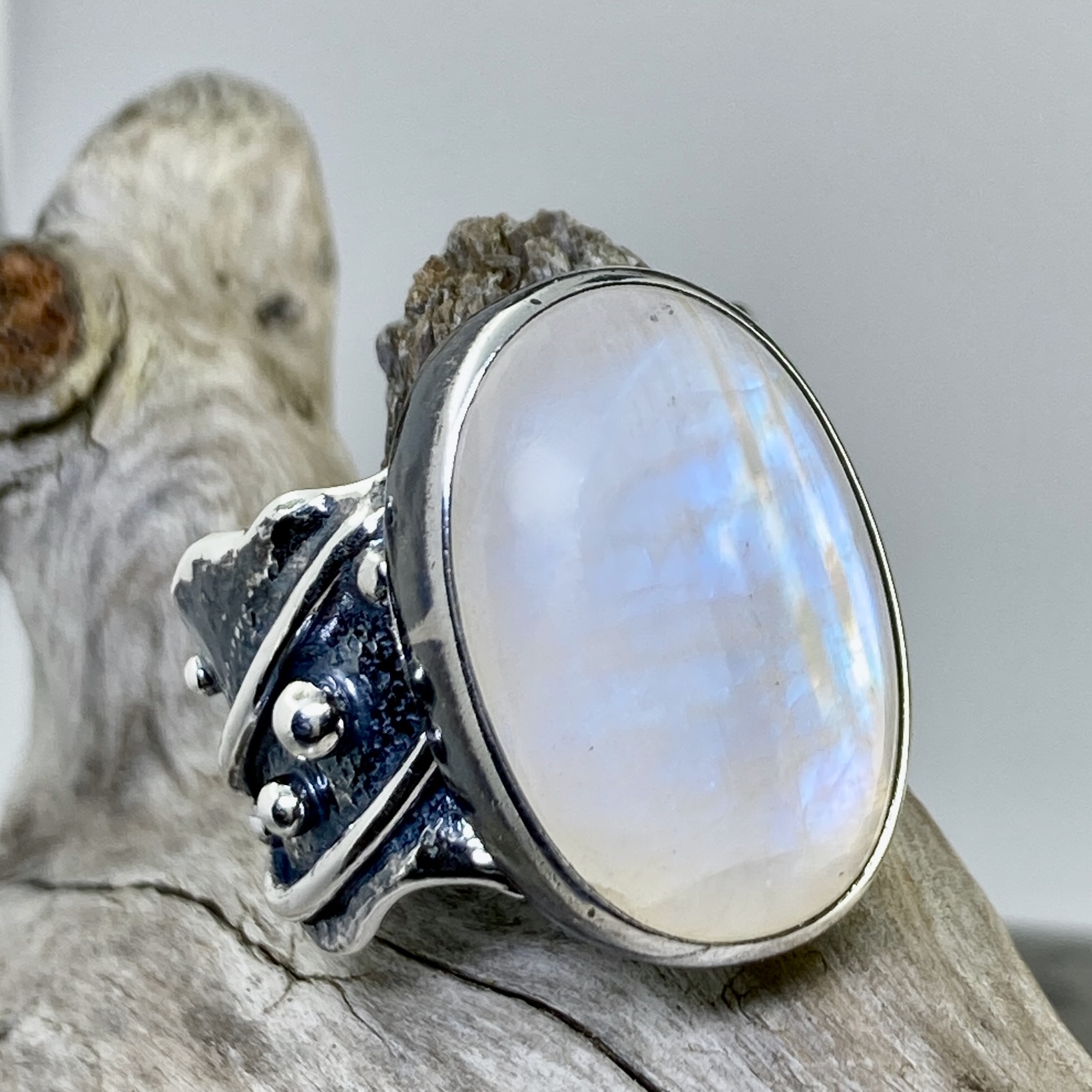Moonstone Ring – Size 9.25 – Argentium Silver Waves – 16 Carat - Image 2