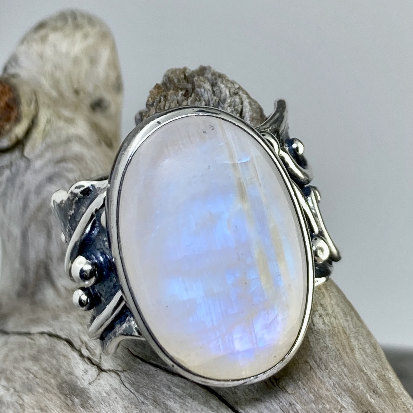 Moonstone Ring – Size 9.25 – Argentium Silver Waves – 16 Carat - Image 4