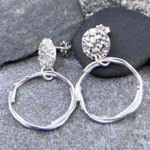 freeform circle earrings - Argentium silver - moon accent