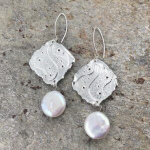 pearl earrings - diamond waves - Argentium silver