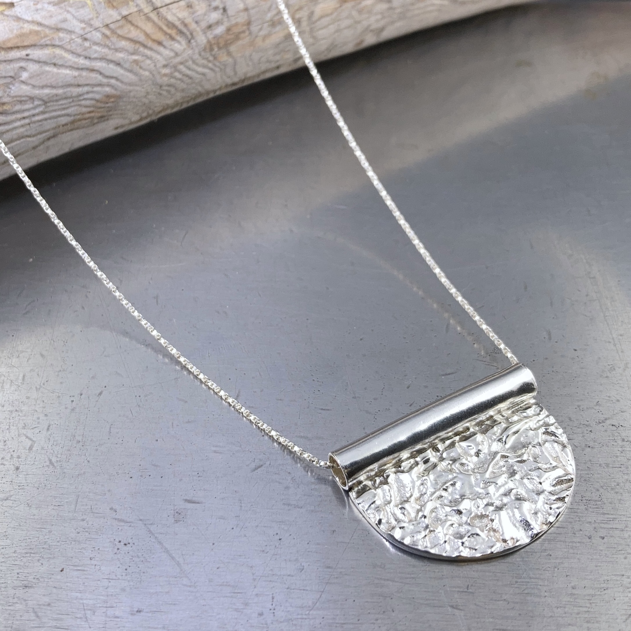 lunar half moon pendant - Argentium silver - Image 2