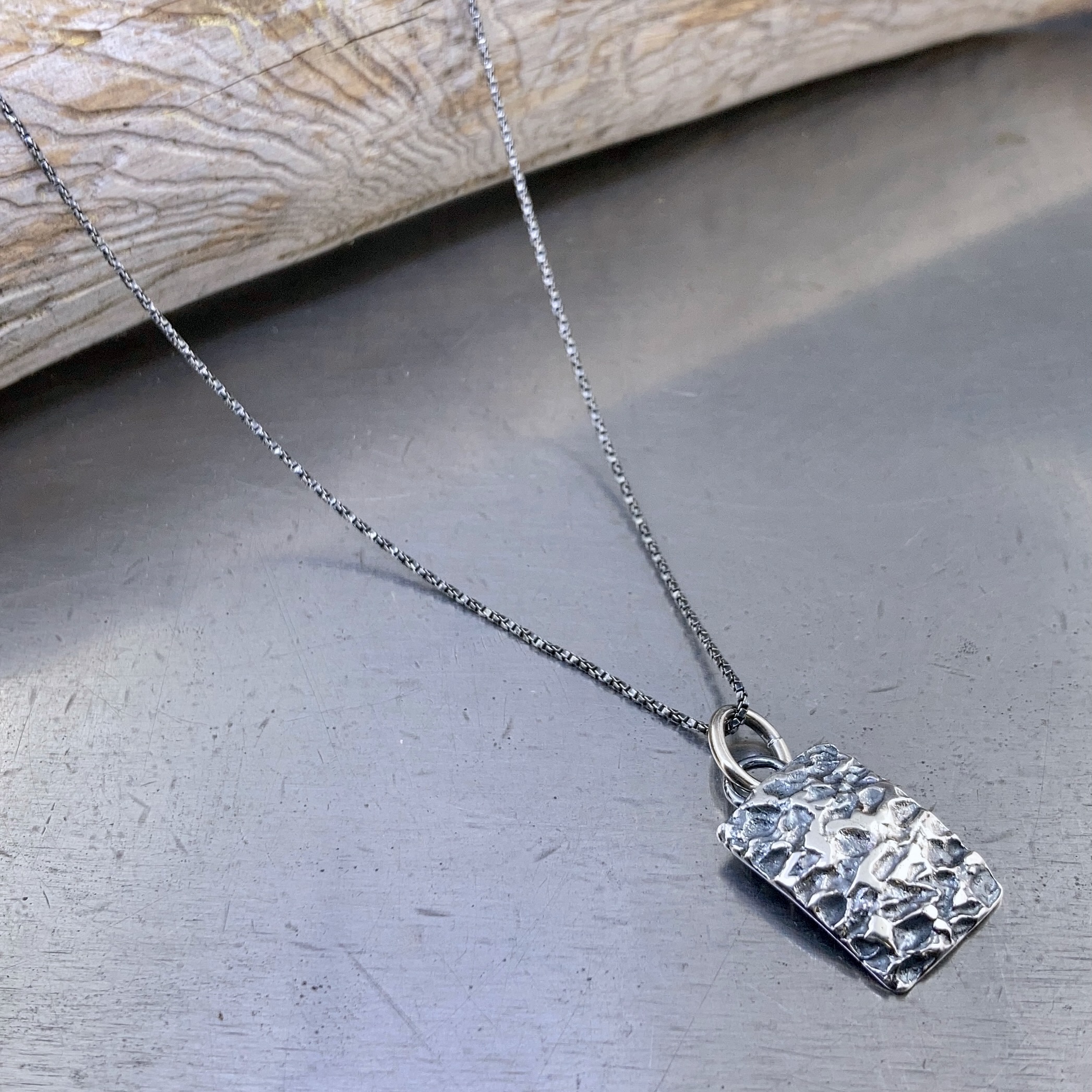 lunar tiny rectangle pendant - antique Argentium silver - Image 2