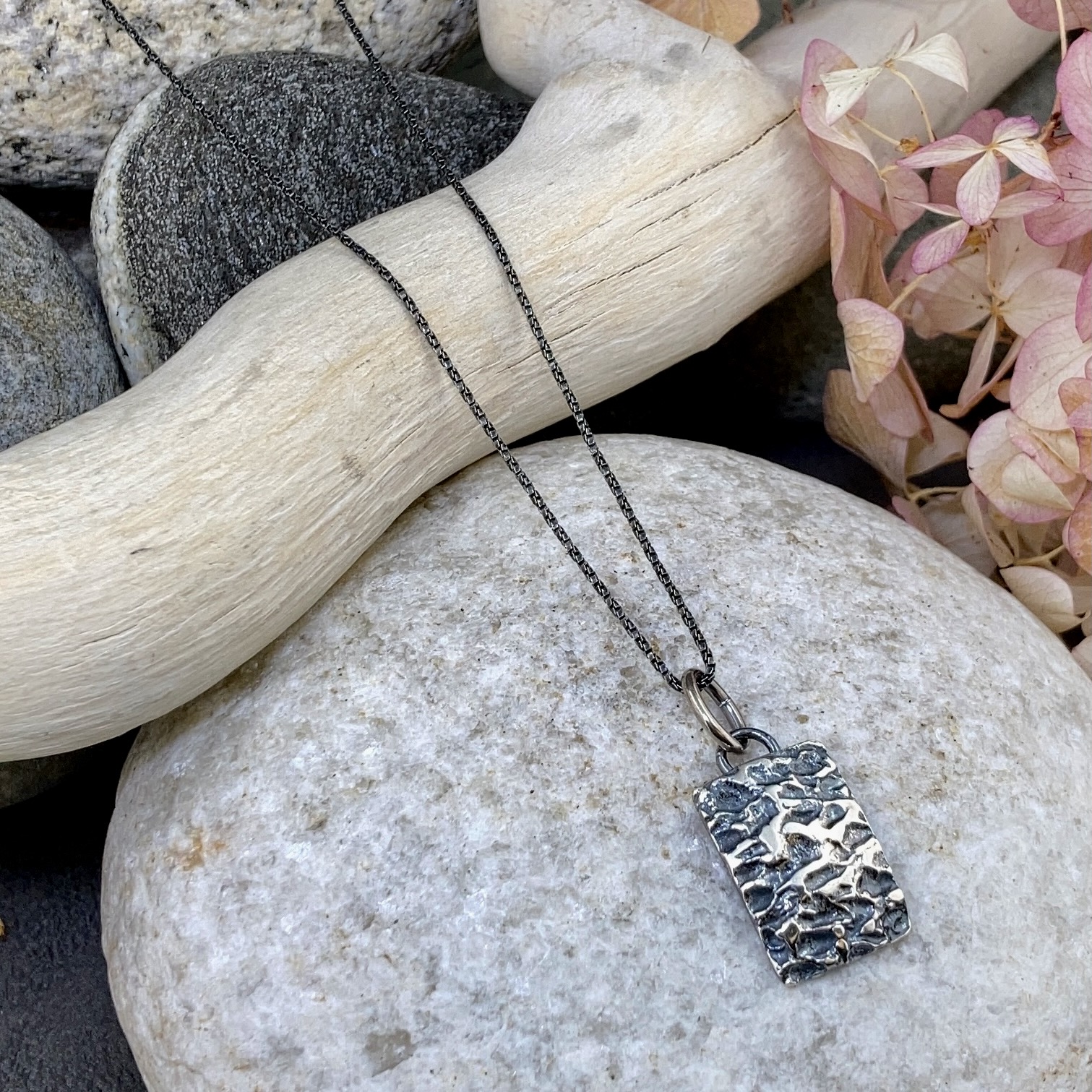 lunar tiny rectangle pendant - antique Argentium silver