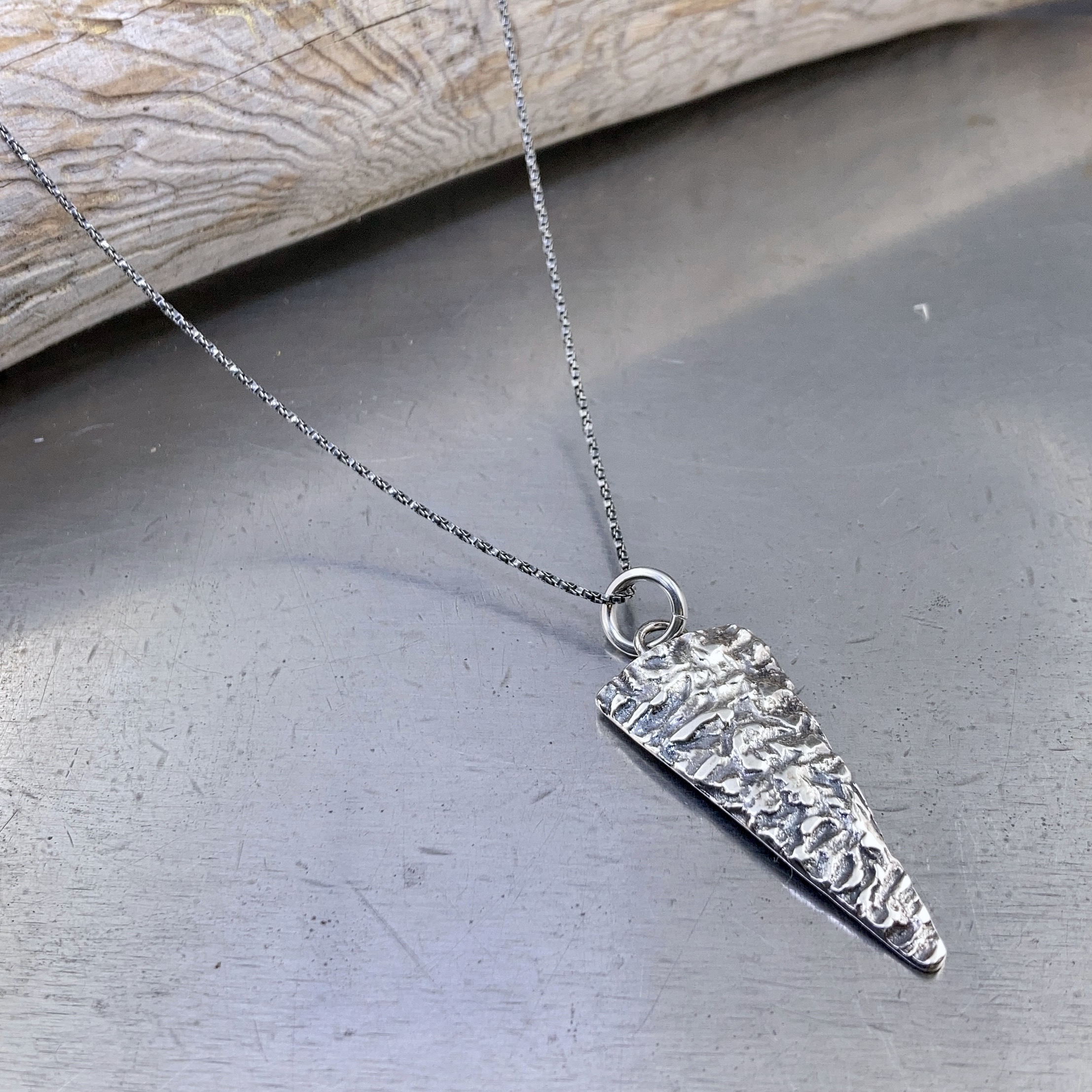 lunar arrowhead pendant - Argentium silver - antique