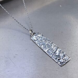 lunar pendant - Argentium silver - antique long rectangle