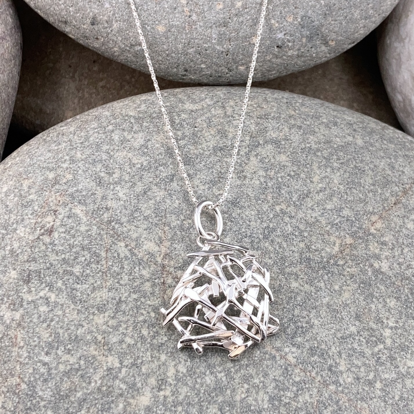 Twig Pendant – Argentium Silver Round