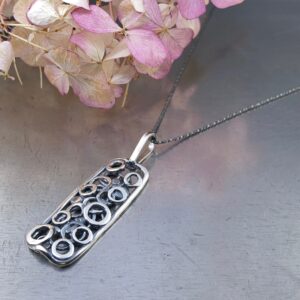 pebbles long rectangle pendant - antique Argentium silver