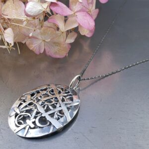pebbles oval pendant - antique Argentium silver