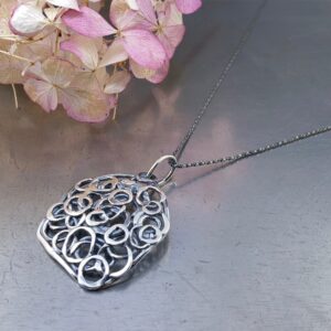 pebbles geometric pendant - antique Argentium silver