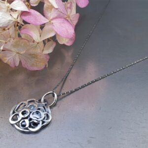 pebbles round pendant - antique Argentium silver