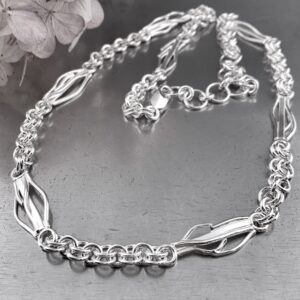 Twig Necklace with Cable Links – Argentium Silver