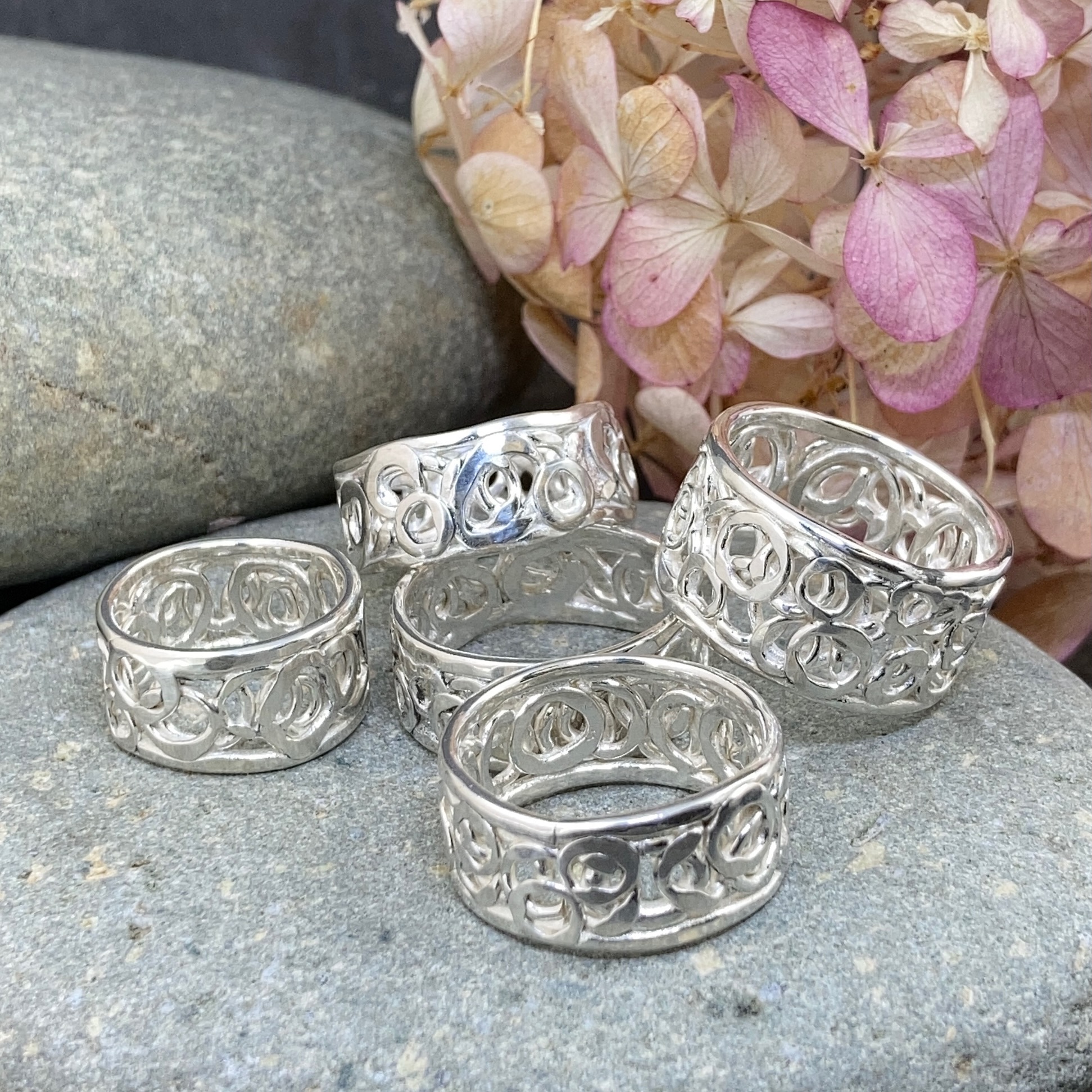 pebbles rings - even band - Argentium silver