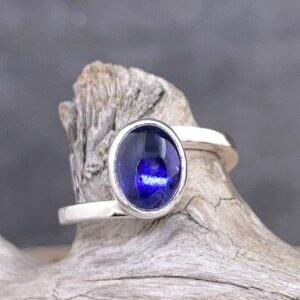 Iolite Offset Solitaire Ring – Size 6.75 – Argentium Silver – 2 Carat