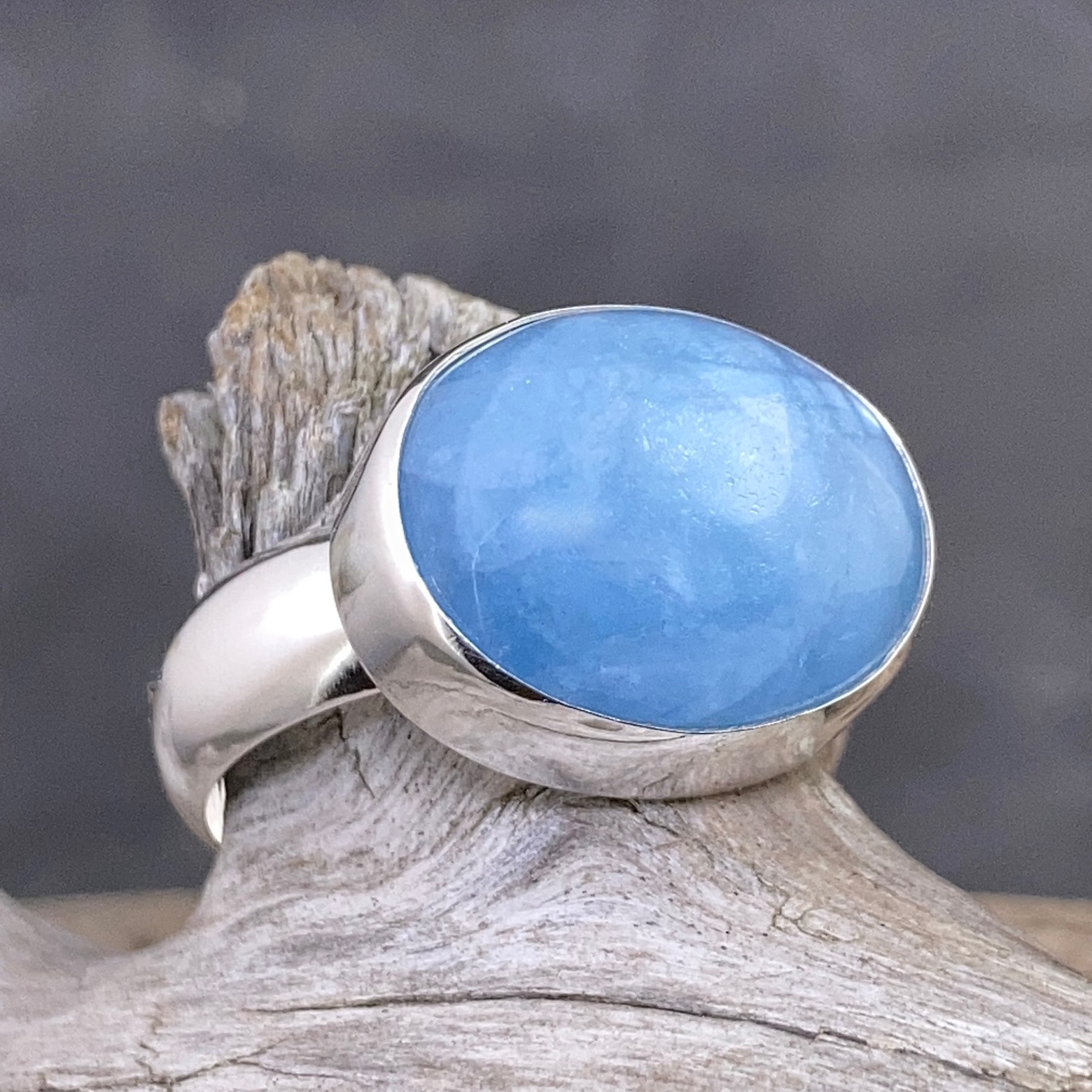 Aquamarine Ring – Size 9.25 – Argentium Silver Half-Dome Band