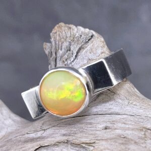 Ethiopian Opal Ring – Size 9.5 – Argentium Silver Circle D-Band – 2 Carat
