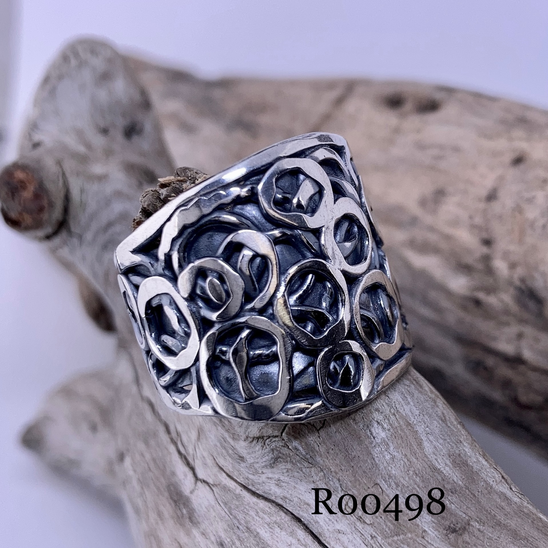 Pebbles Ring – Argentium Silver Finished Edge – Antique - Image 20