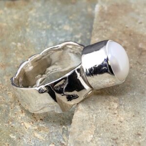 Pearl Ring – Size 10.5 – Argentium Silver River Band