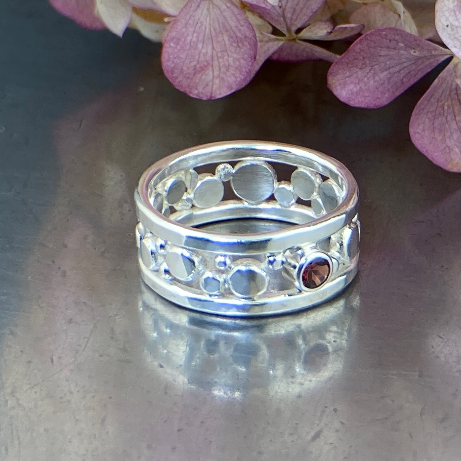 Garnet Ring – Size 10.25 – Argentium Silver Flat Granules – 0.25 Carat - Image 2