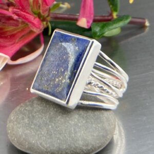 Lapis Ring – Size 11.25 – Argentium Silver Twig Band
