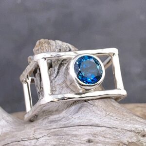 London Blue Topaz Ring – Size 12 – Argentium Silver Square Box – 2 Carat