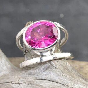 Pink Topaz Ring – Size 11.25 – Argentium Silver Round Double-Band – 10 Carat