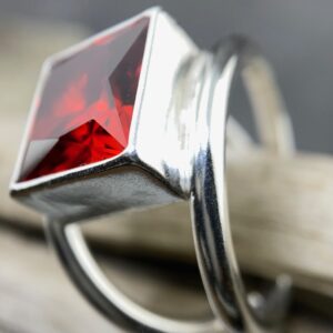 Red Topaz Ring – Size 11.25 – Argentium Silver Round Double-Band – 9.5 Carat