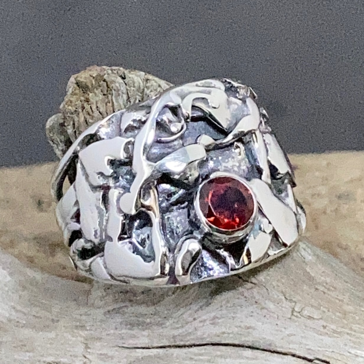 Red Topaz Ring – Size 8 – Argentium Silver Rapids – 1 Carat