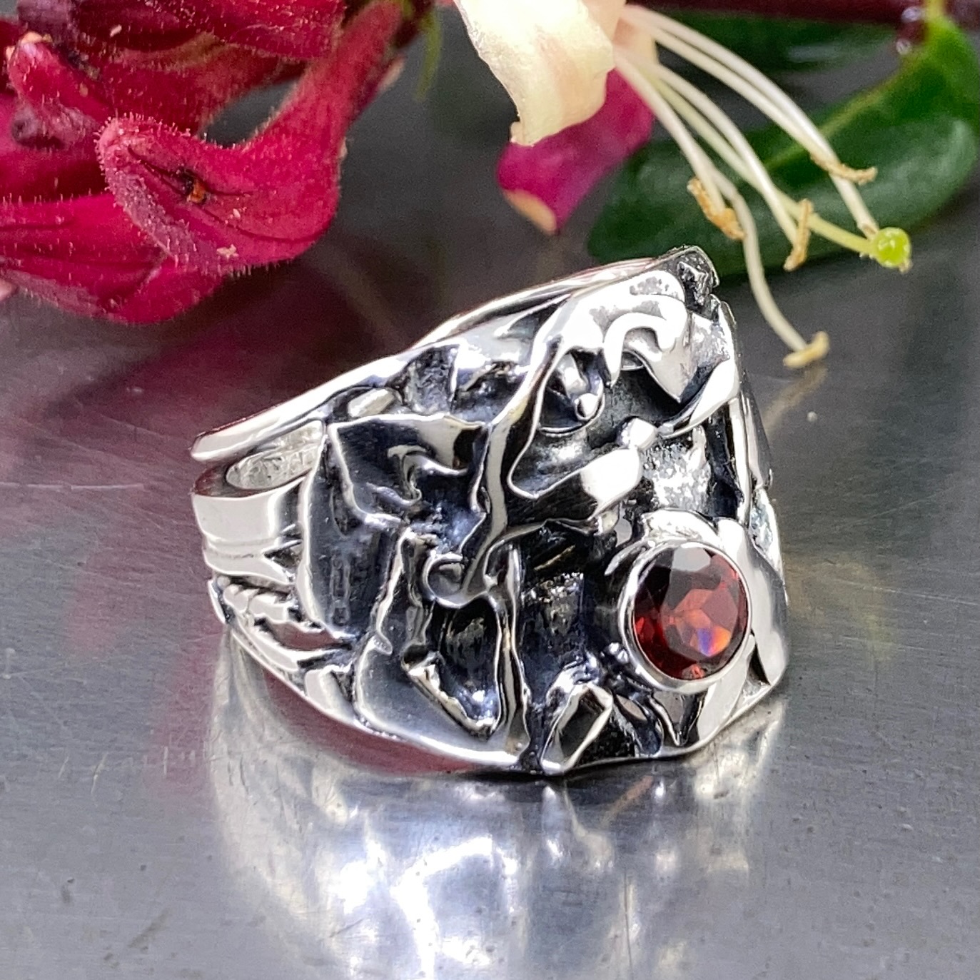 Red Topaz Ring – Size 8 – Argentium Silver Rapids – 1 Carat - Image 3