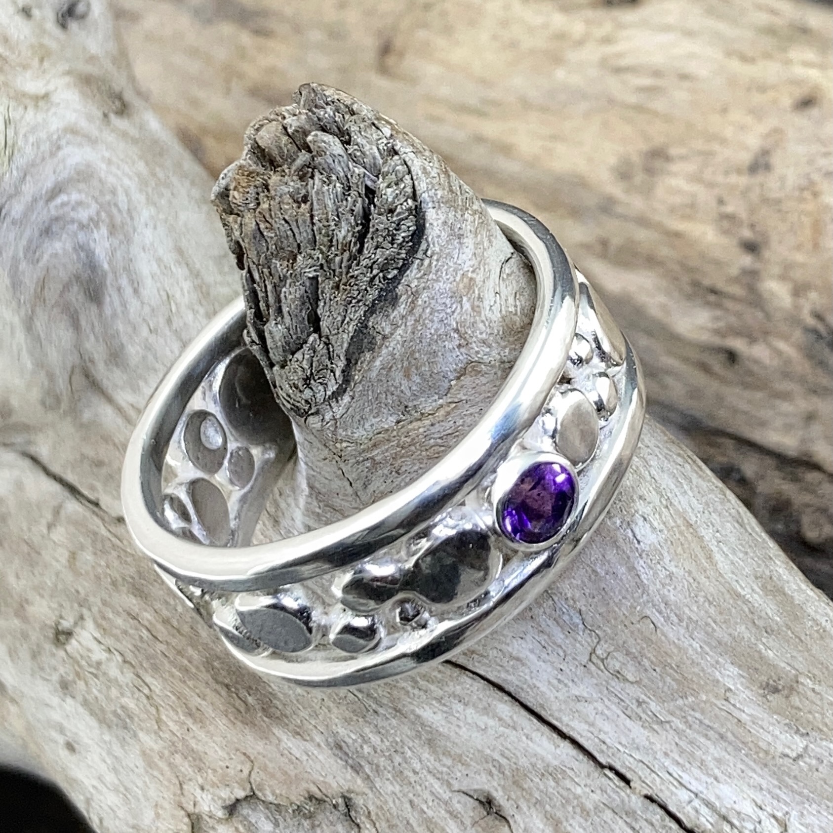Amethyst Ring – Size 11.5 – Argentium Silver Flat Granules – 0.25 Carat - Image 2